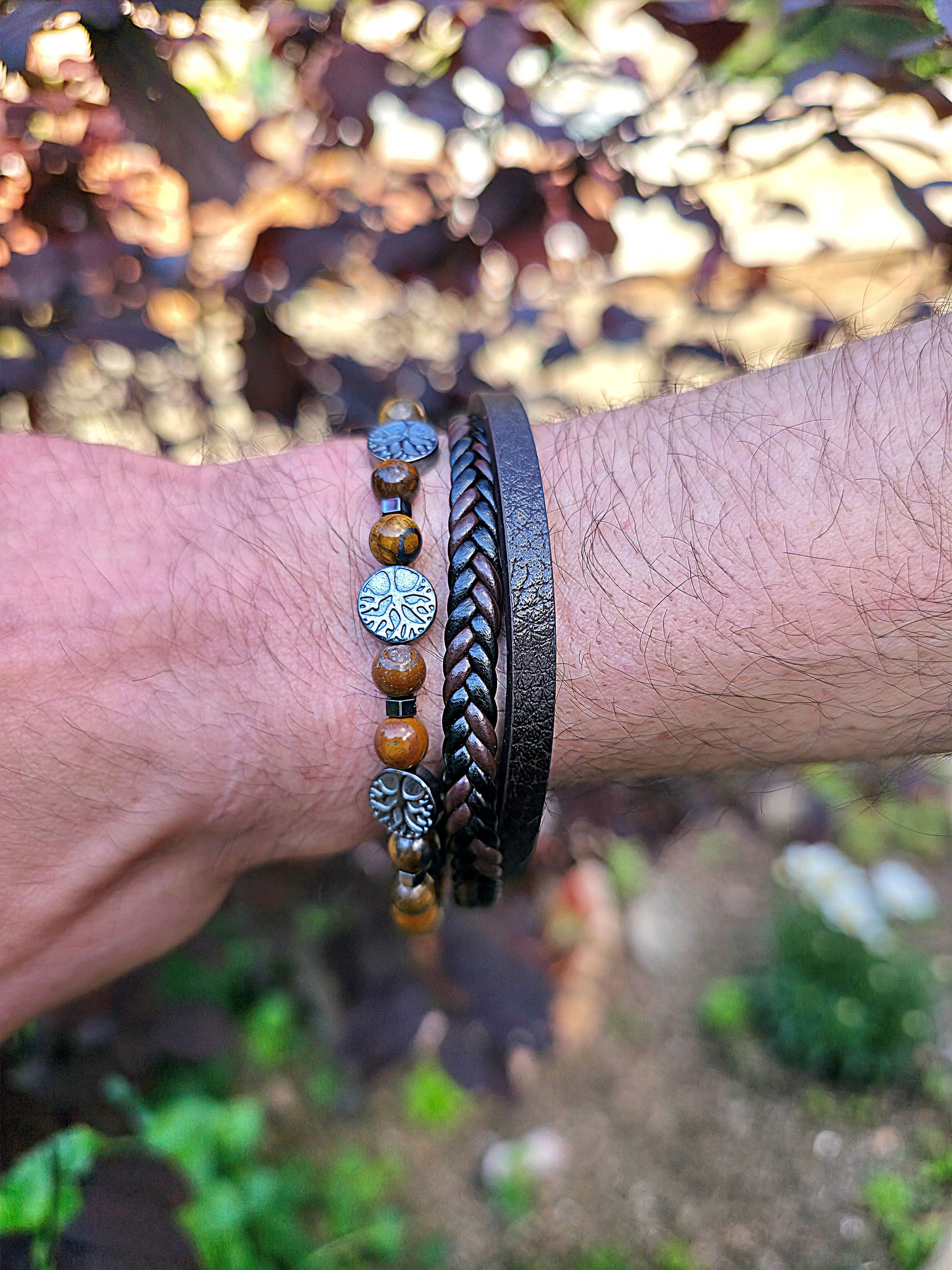 pulsera hombre ojo de tigre arbol de la vida acero inoxidable 304