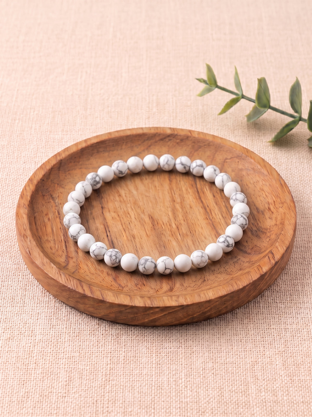 pulsera howlita 6 mm natural ajustable blanca vetas grises calma 1