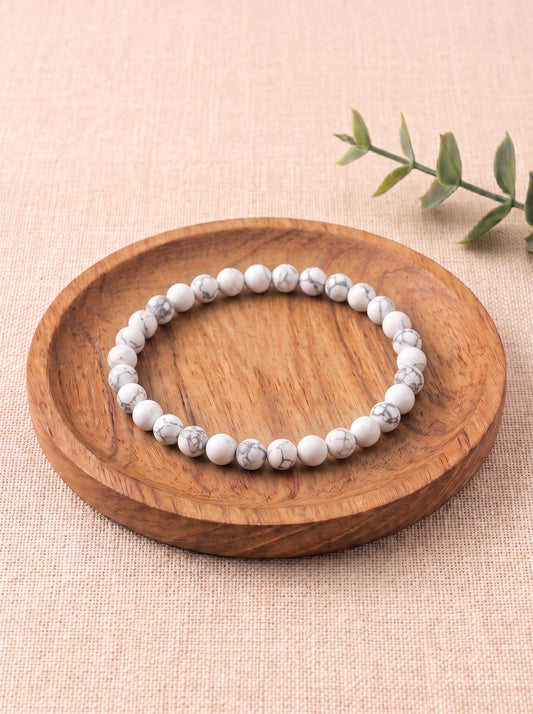 pulsera howlita 6 mm natural ajustable blanca vetas grises calma 1