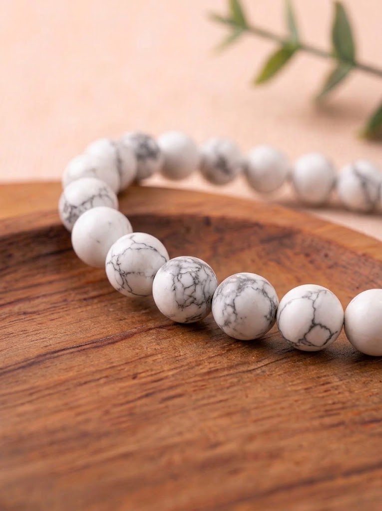 pulsera howlita 6 mm natural ajustable blanca vetas grises calma 3