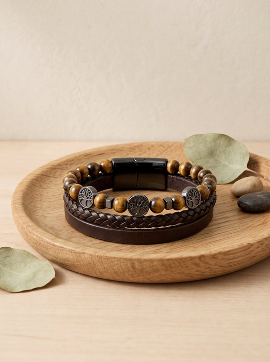 pulsera hombre ojo de tigre arbol de la vida acero inoxidable 304 1