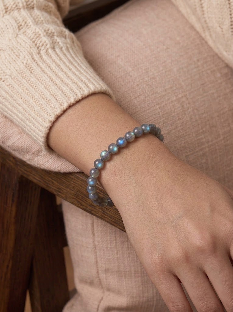 pulsera labradorita 6 mm natural ajustable reflejos azul verde 2