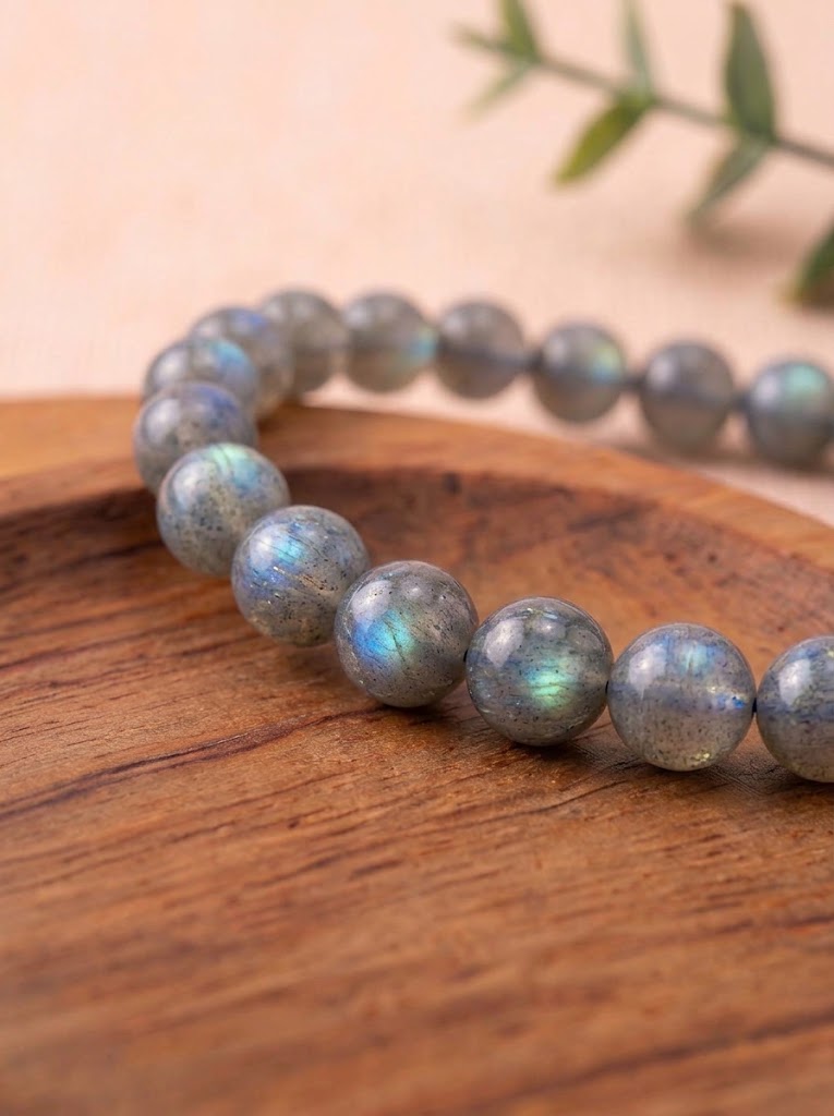 pulsera labradorita 6 mm natural ajustable reflejos azul verde 3