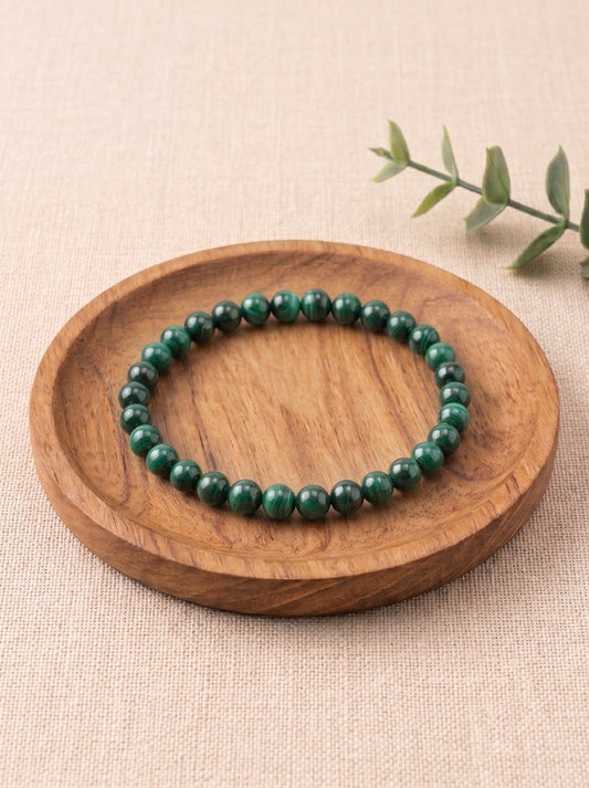 Pulsera de malaquita natural cuentas 6 mm verde intenso pulsera energética de transformación y protección 1