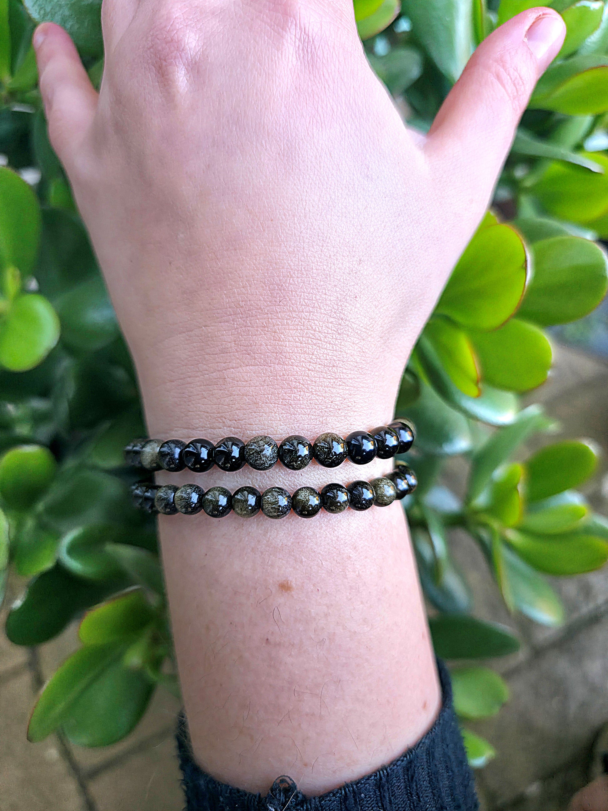 Pulsera de obsidiana dorada natural cuentas 6 mm pulsera energética protectora y transformadora