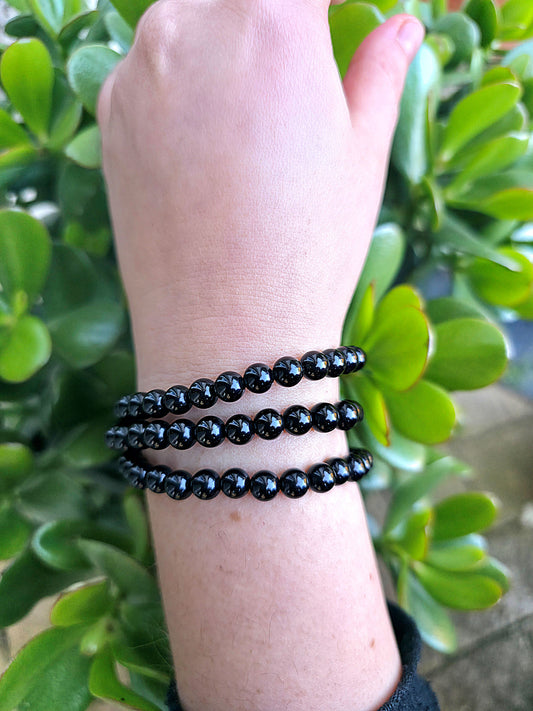 Pulsera de obsidiana negra natural cuentas 6 mm pulsera energética protectora y liberadora