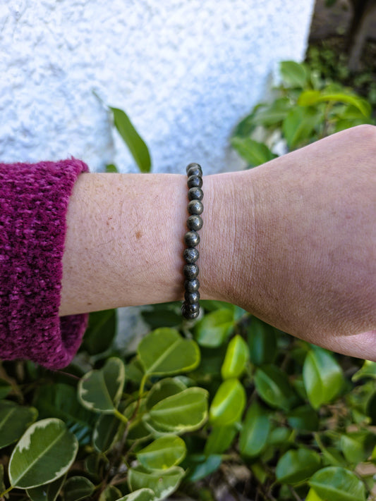 Pulsera Pirita 6 mm mineral natural abundancia y energía
