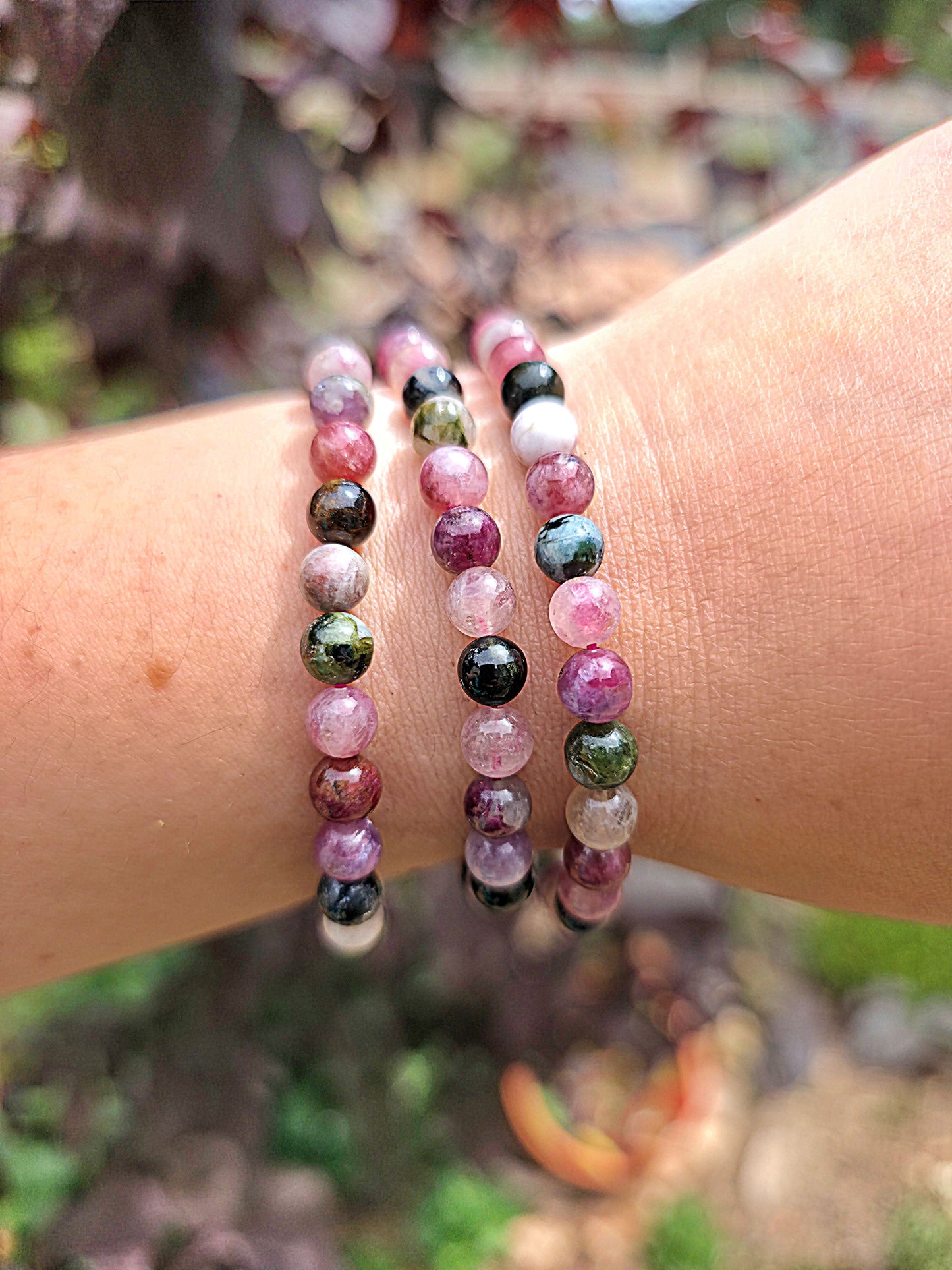 pulsera de turmalina multicolor natural 6 mm