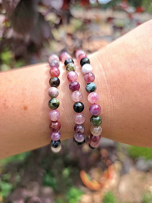 pulsera de turmalina multicolor natural 6 mm