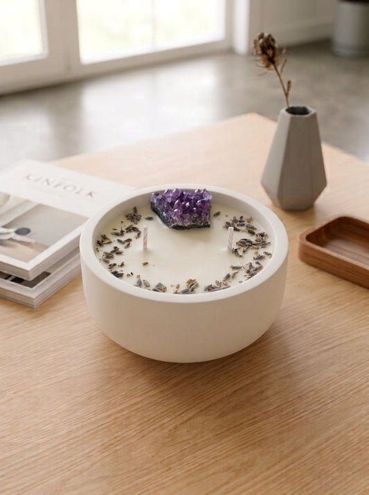 Vela aromática artesanal Amethyst, con drusa de amatista calidad extra foto 1