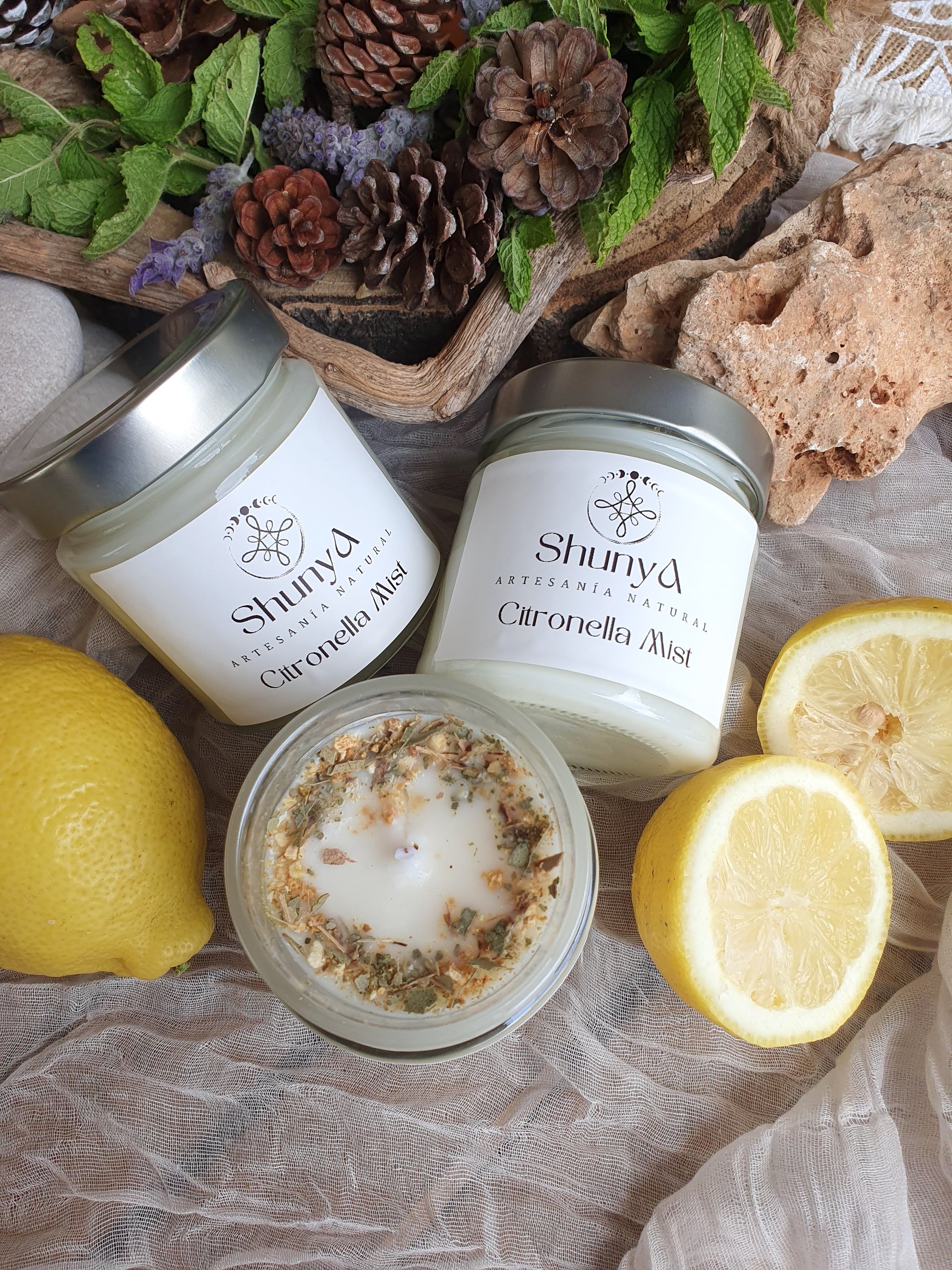 Vela aromática de verano con citronela, limón y eucalipto – repelente natural sin tóxicos